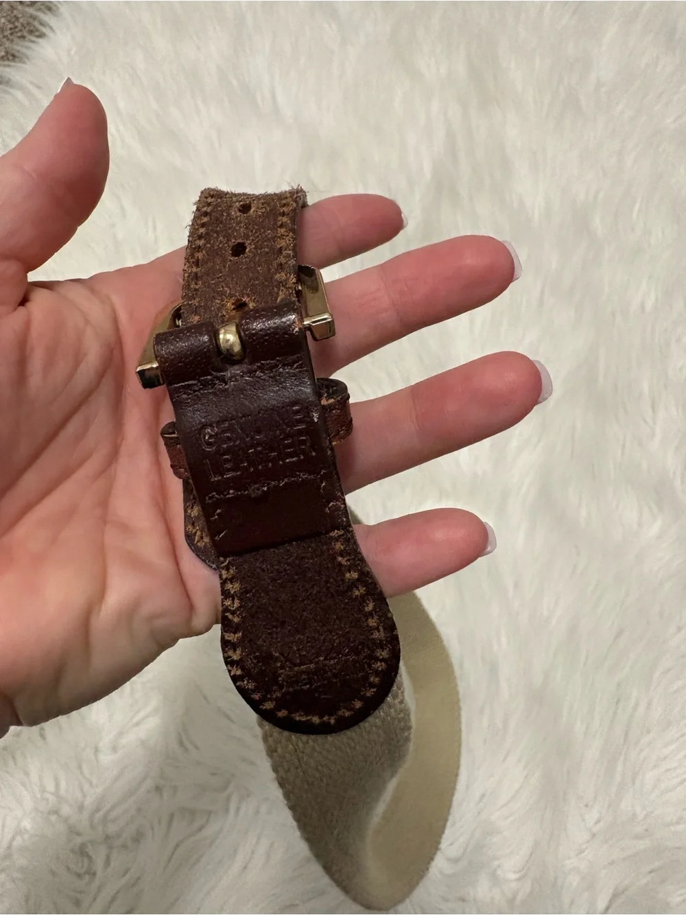 Boy’s Preppy Blue Ribbon Belt Khaki Dog Silhouette Collar Brown Leather